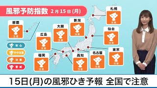 2月15日(月)の風邪ひき予報