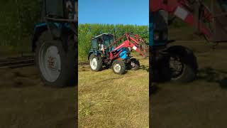 Тюкуем сено двумя мтз 82. Часть 1