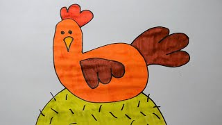 How to draw and color a hen, как нарисовать  курочку рябу, come si disegna e colora una gallina