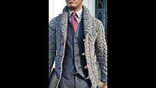 Мужской Кардиган с Воротником Спицами 2018 / Male Cardigan with Collar Knitting Needles