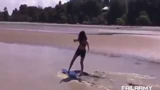 Bikini Hot girl falls in mud while skating