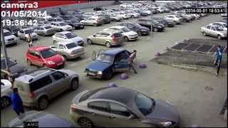 Угон автомобиля и погоня. Камера наблюдения.Police Chase