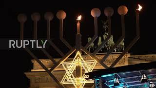 Germany: Officials attend ceremony lighting first candle for Hannukah at Brandenburg Gate