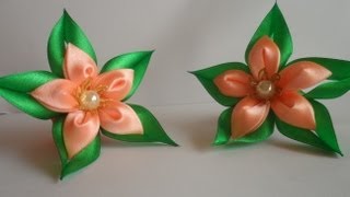 Зелёная звезда резиночка для волос канзаши / Green star hairband kanzashi