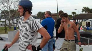 transfemoral amputee skateboarder  in pool