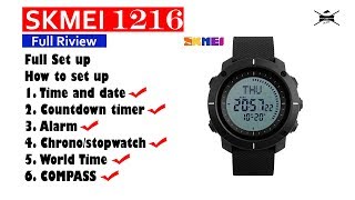 Riview SKMEI 1216 full set up alarm, stopwatch, timer and others