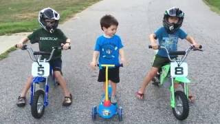 Paw Patrol Scooter and Razor Dirt bike Drag Race