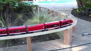Outdoor custom LEGO train tracks for a lego train 7938