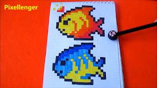 10 Рыбок - Как рисовать по клеточкам Рыбку Часть 1 Раскрашиваю 4 рыбки How to Draw Fish Pixel Art
