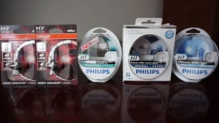 OSRAM Night Breaker LASER vs Philips X-tremeVision +130% vs WhiteVision vs DiamondVision