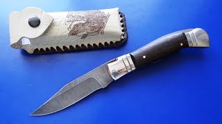 Складной нож "Каюр", Дамасская сталь, черное дерево.