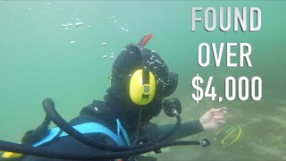 Found $5,000 Buried Treasure (NO POLICE ASSISTANCE) Underwater Metal Detecting GOLD!!
