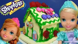 SHOPKINS Vanilla House! ELSA & ANNA toddlers build & decorate it with lots of royal icing & candies!