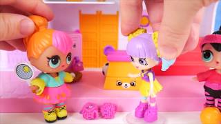 LOL Surprise Dolls + Lil Sisters in Fake Toy School and Baby Strollers