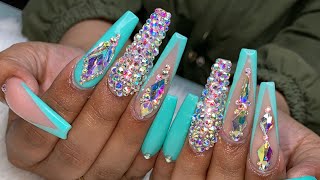 Blinged Out Coffin Nails | Acrylic Nails Tutorial