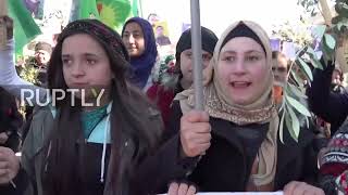 Syria: Afrinian IDPs protest Turkish intervention on 4th anniv of "Olive Branch" operation