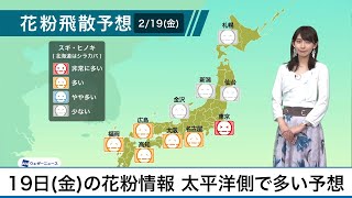 2月19日(金)の花粉飛散予想　西・東日本で飛散