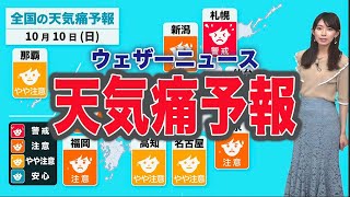 【天気痛予報】10月10日(日)は北日本で警戒