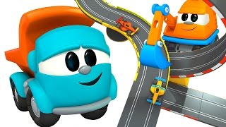 Leo Junior baut eine Rennstrecke. Animation für Kinder.