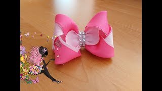 Розовый бантик из ленты шириной 4 см. /Pink bow with ribbon 4 cm wide