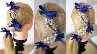 Детская причёска  Косы с лентами  Hairstyle tutorial Peinado facíl y rapido para niña