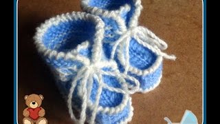 Голубые пинетки спицами. Часть 1(продолжение).knitting booties for the baby