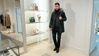 Look от Herno и Corneliani: куртка-парка, водолазка, джинсы, ботинки