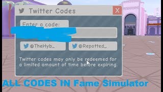 ALL CODES IN Fame Simulator !!!!!!!!!!! ROBLOX Fame Simulator