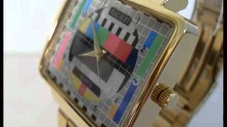 Retro Style TV Test Card Gold Fashion Watch
