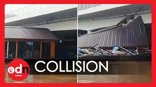 Dramatic Footage Shows Buildings Crashing Into Bridge in Serbia