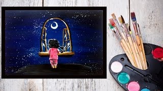 Картина за 10 минут! Видео урок Рисуем гуашью Ночное небо и малыш #Dari Art