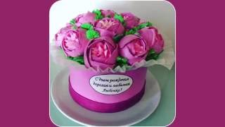 Торт Пионы в коробке / Tutorial cake Gift box with cream peony