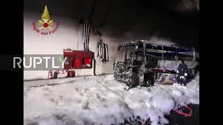 Italy: Driver saves 25 children after bus catches fire in Lombardy *STILLS*