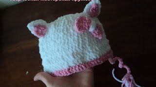 Шапочка Hello Kitty из плюшевой пряжи крючком