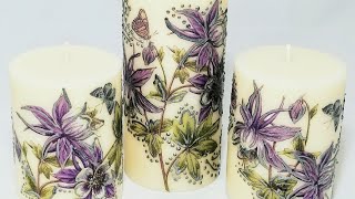 Декор свечей Декупаж свечей Аквилегия Candle's decor Home decor