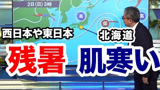 西日本・東日本は残暑、北海道は昨日との気温変化に注意