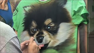 DRAWING OF BTS TAEHYUNG’S DOG YEONTAN TANNIE AIRBRUSH PAINTING DOG ON SHIRT