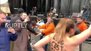 France: FEMEN activists interrupt anti-abortion rally in Paris *EXPLICIT CONTENT*