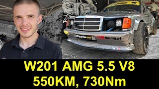 Kajetan Rutyna i jego DRIFTOWÓZ: Mercedes W201 5.5 AMG V8 550KM, 730Nm