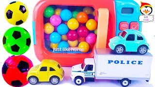 Learn Colors with Soccer balls, Toy cars, Police van | Nursery Rhymes | Baby songs