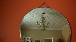 VINTAGE ROUND ART DECO BEVELLED DECORATIVE EDGE FRAMELESS HANGING WALL MIRROR