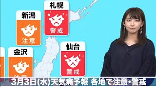 3月3日(水)天気痛予報 各地で注意・警戒