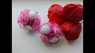 Бантики из роз (фоамиран) МК Канзаши / Bows of roses (tamilan) MK Kanzashi