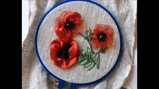 Маки вышитые атласными лентами / Poppies embroidered with satin ribbons
