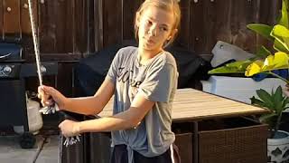 SUPER FUN! Poi Balls!! Watch her face at the end in slow motion. LOL!!