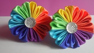 hand made : Радужный цветок Канзаши
