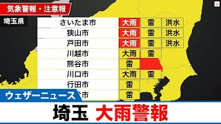 埼玉県大雨警報　雷雨に注意