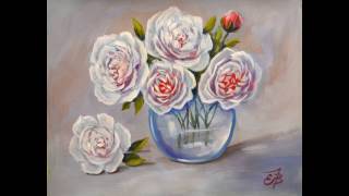 Пионы в вазе  Гуашь . Peonies in a vase
