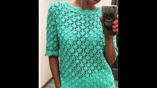 ДЛЯ ЛЕВШЕЙ. Вязание крючком.Шикарная голубая кофта. Узор.