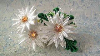 Праздничный гребешок "Ромашки" канзаши/DIY/Tutorial